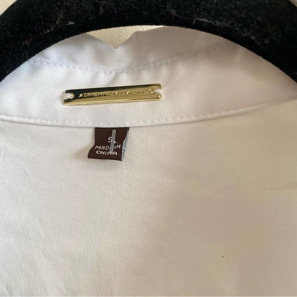 Adrienne Vittadini White Collared Babydoll Collared Blouse Shirred Sleeves Small - Picture 5 of 9